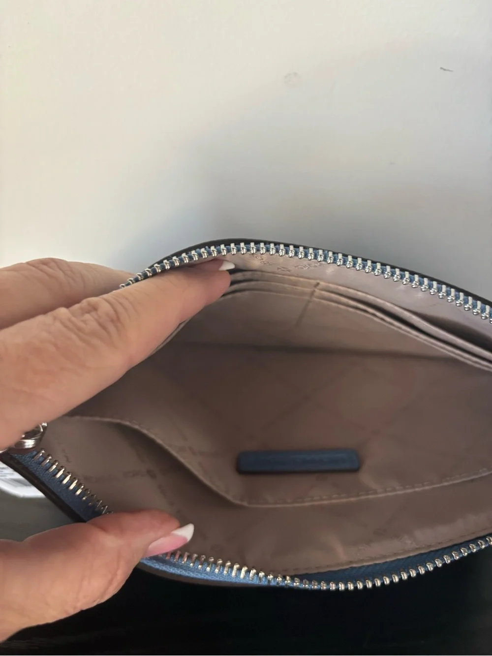 Michael Kors Light Blue Leather Zip Pouch